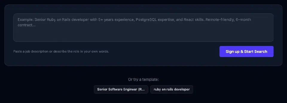 elital search box: paste a job description or describe the role, or start from a template