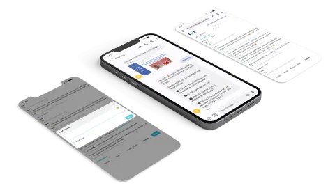 Mobile Coach chatbot conversations on three phones