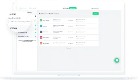 LimeLeads search, filtering contacts by job title
