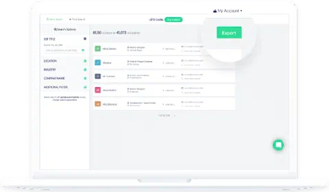 LimeLeads search results with the Export button