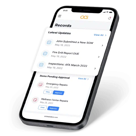 OrchestrateCS on a phone: records, latest updates and items pending approval